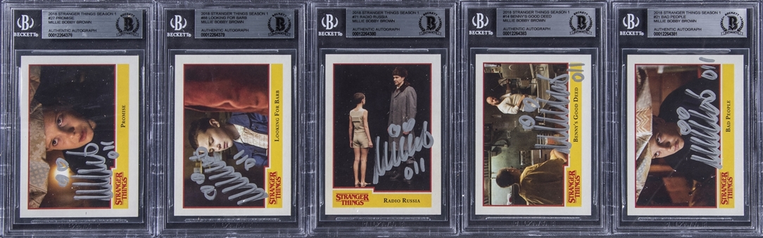 2018 Stanger Things Season 1 Millie Bobby Brown Signed Card Collection (5) - All BGS Encapsulated